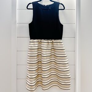 J. Crew | Fit & Flare Gold, Black, & Cream Dress